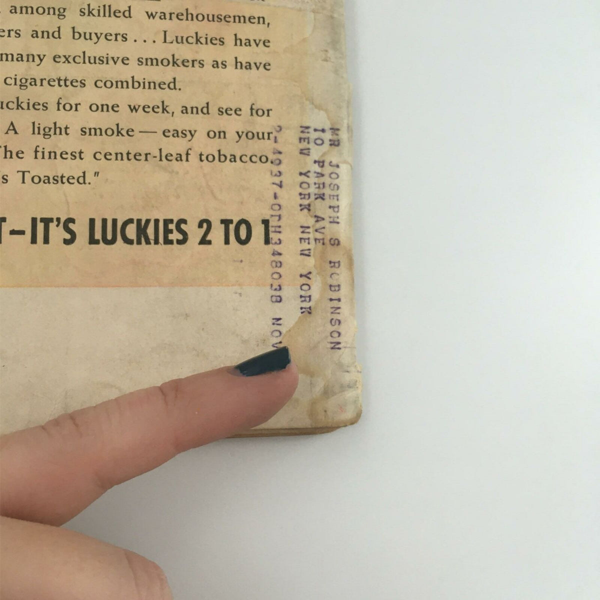 Close-up view of the original address label on a vintage Life Magazine from September 19, 1938 featuring Jim Farley and President Roosevelt. The label is partially obscured and suggests previous ownership, indicative of the magazine's historical journey.