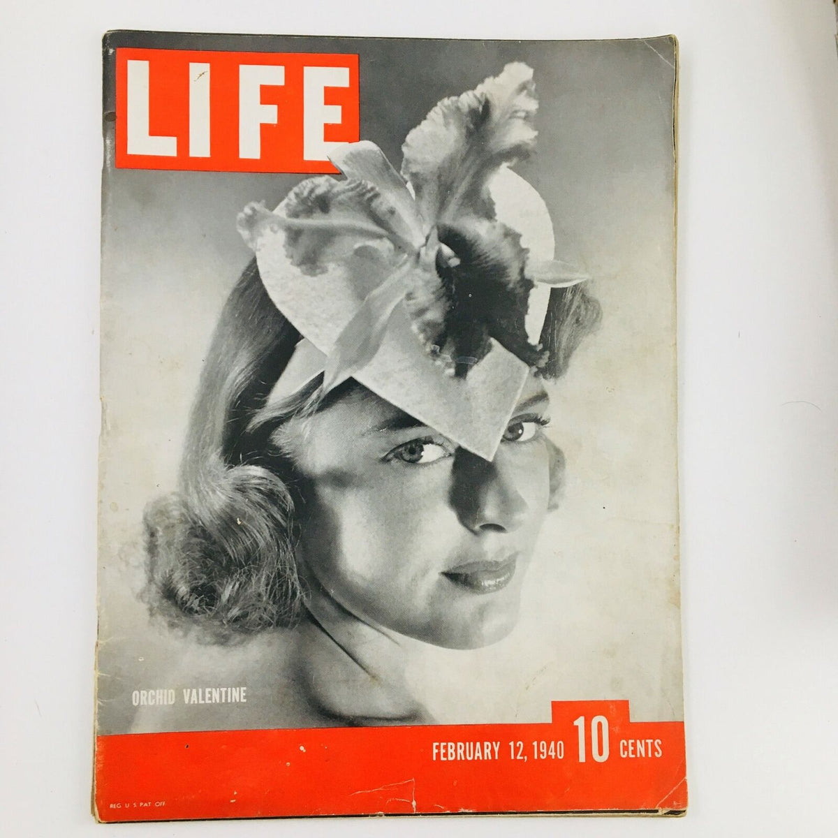 VTG Life Magazine February 12 1940 featuring the Orchid Valentine Headdress on the cover, showcasing vintage fashion aesthetics.
