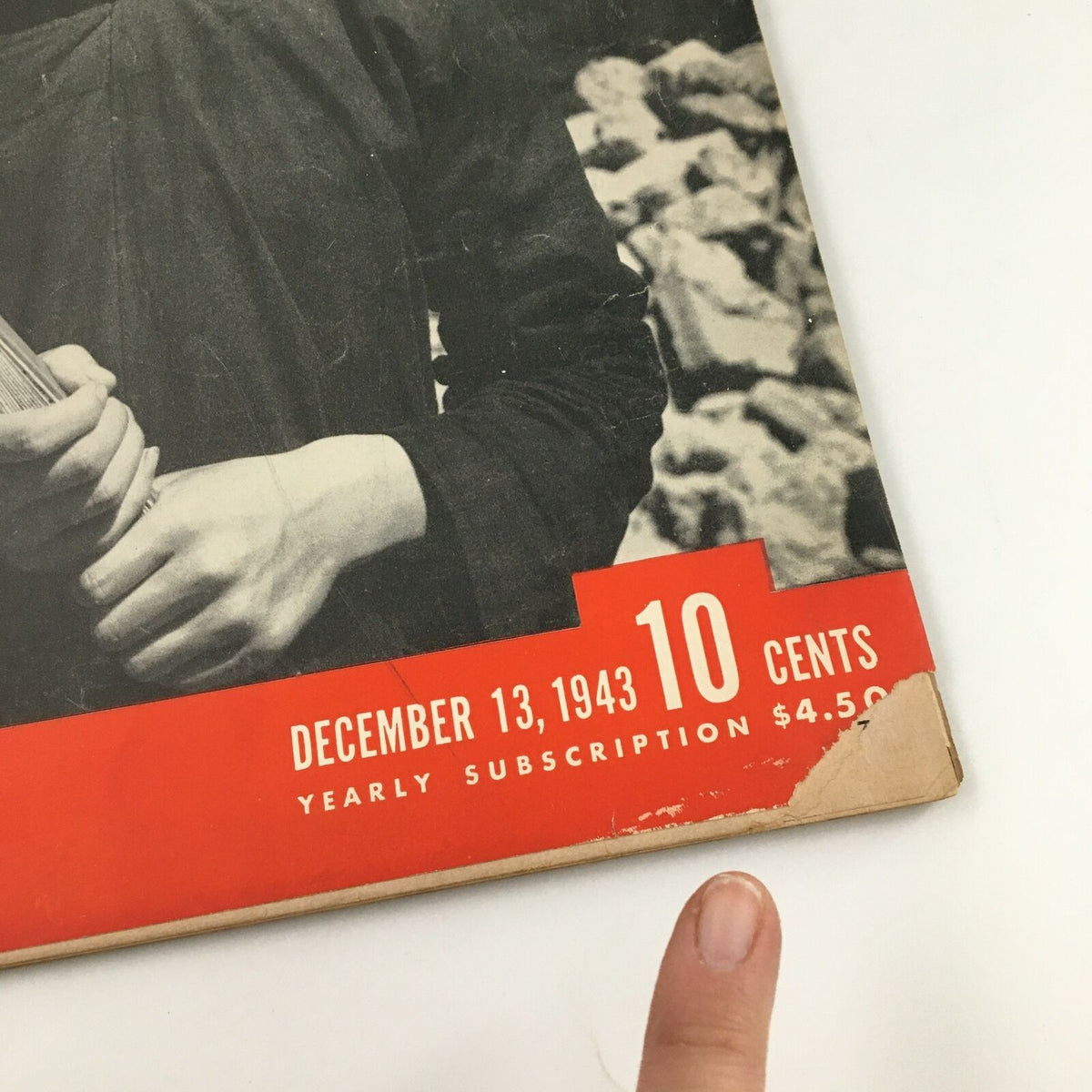 Detail view of the cover of VTG Life Magazine December 13, 1943, showing the publication date and price, with visible minor wear.