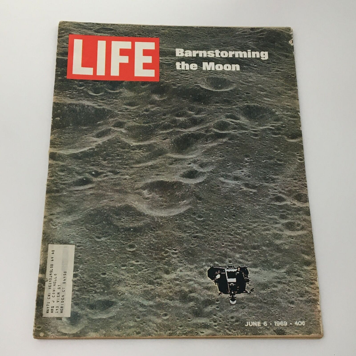 Cover image of VTG Life Magazine June 6 1969 featuring the headline 'Barnstorming the Moon' with a textured lunar surface background and spacecraft illustration.