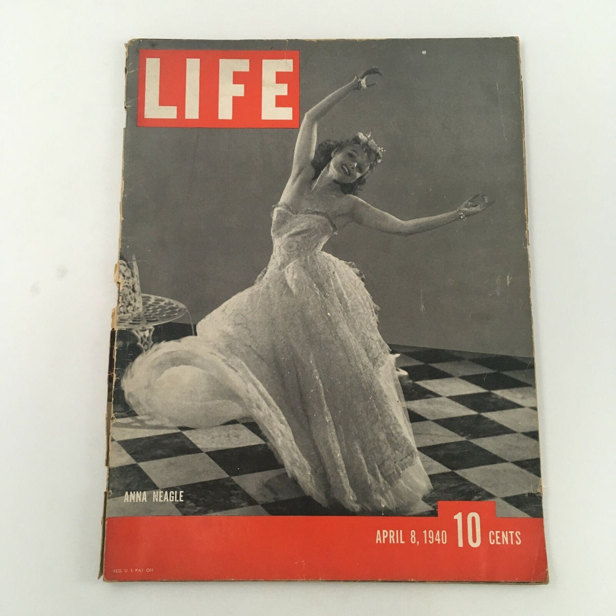 Cover of VTG Life Magazine, April 8, 1940 featuring film actress Anna Neagle, showcasing vintage Hollywood glamour with a stunning black-and-white photograph.