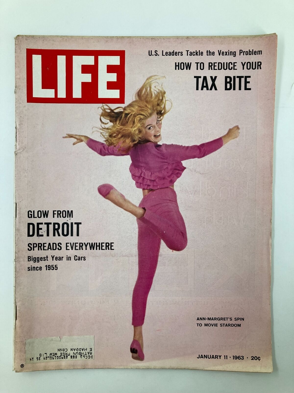 Cover of VTG Life Magazine from January 11, 1963, featuring Ann-Margret in vibrant attire, showcasing her spin to movie stardom.