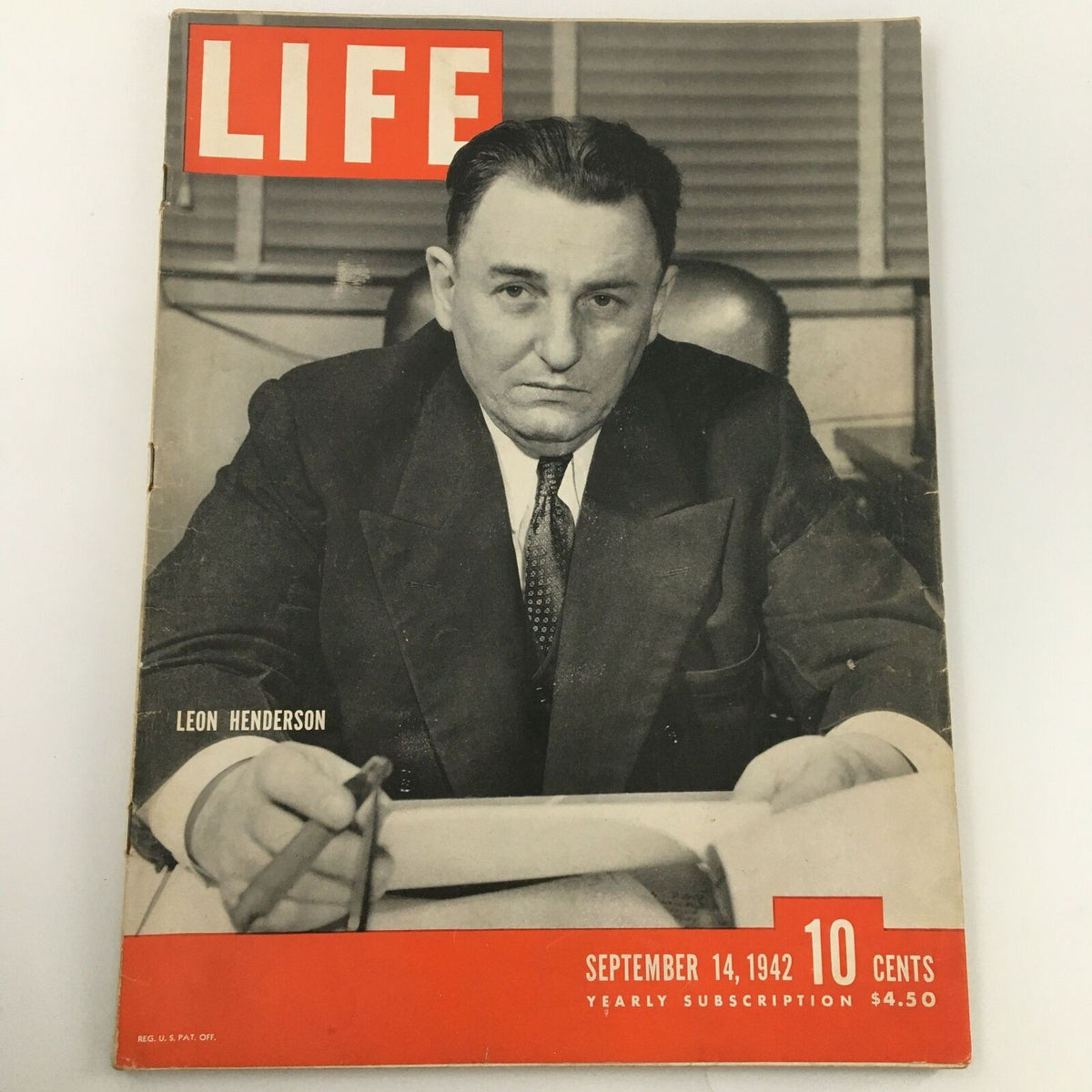 Vintage VTG Life Magazine cover from September 14, 1942 featuring Leon Henderson, a notable figure during World War II.