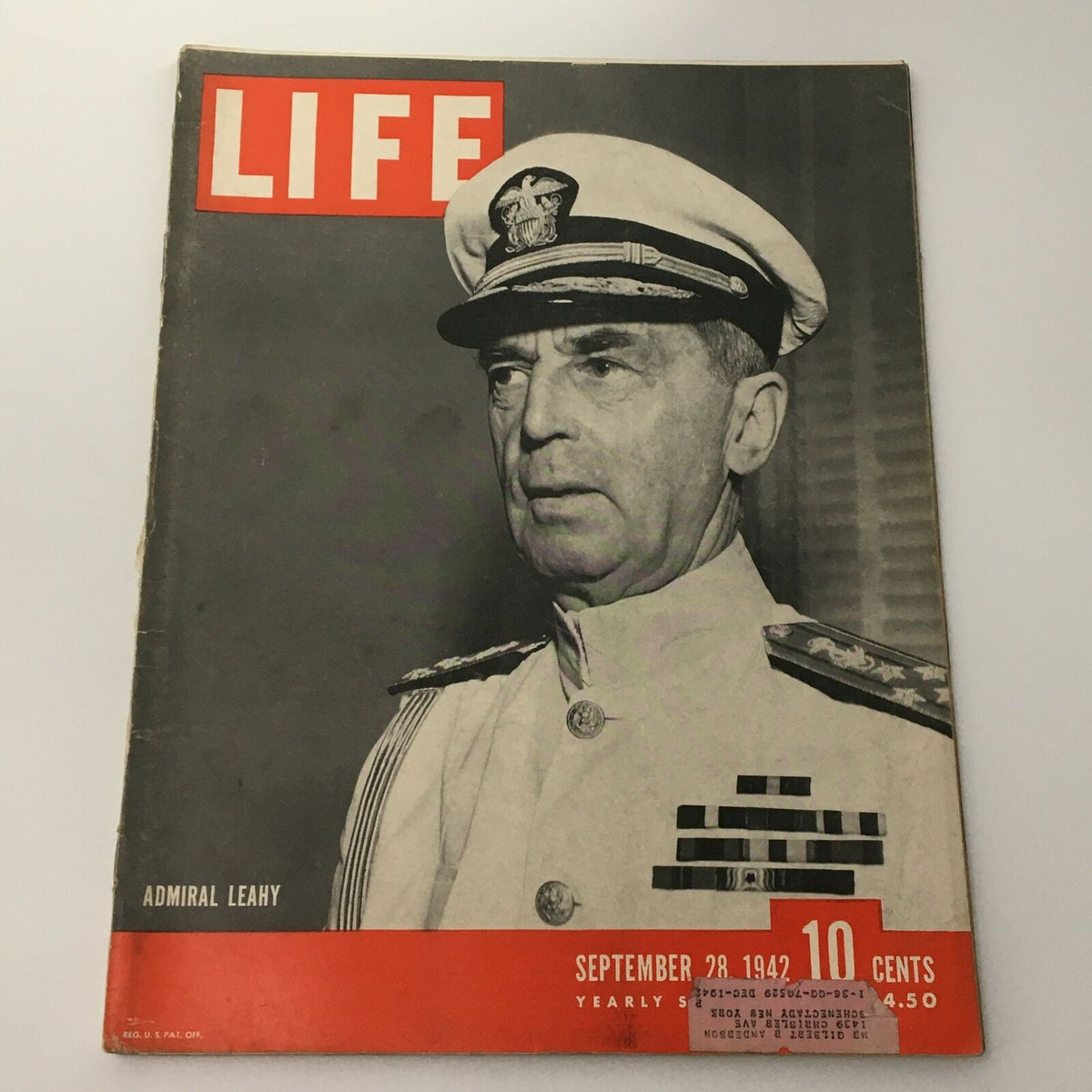 VTG Life Magazine September 28 1942 cover featuring General Admiral William D. Leahy, showcasing vintage World War II imagery and historical significance.