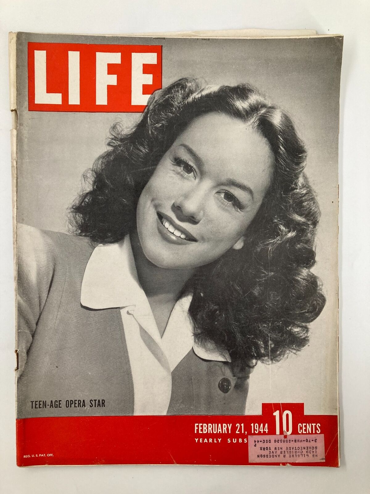 VTG Life Magazine February 21 1944 featuring a cover photograph of a teen-age opera star, showcasing the historic publication in good condition with minor wear.