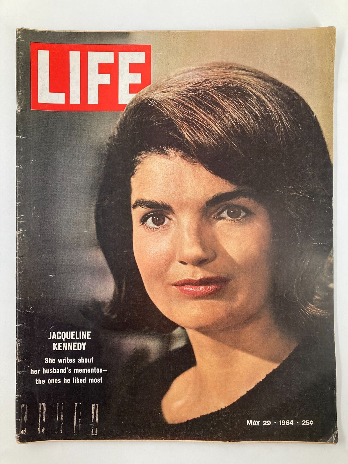VTG Life Magazine May 29 1964 featuring Jacqueline Kennedy on the cover, highlighting her reflections on her husband's mementos.