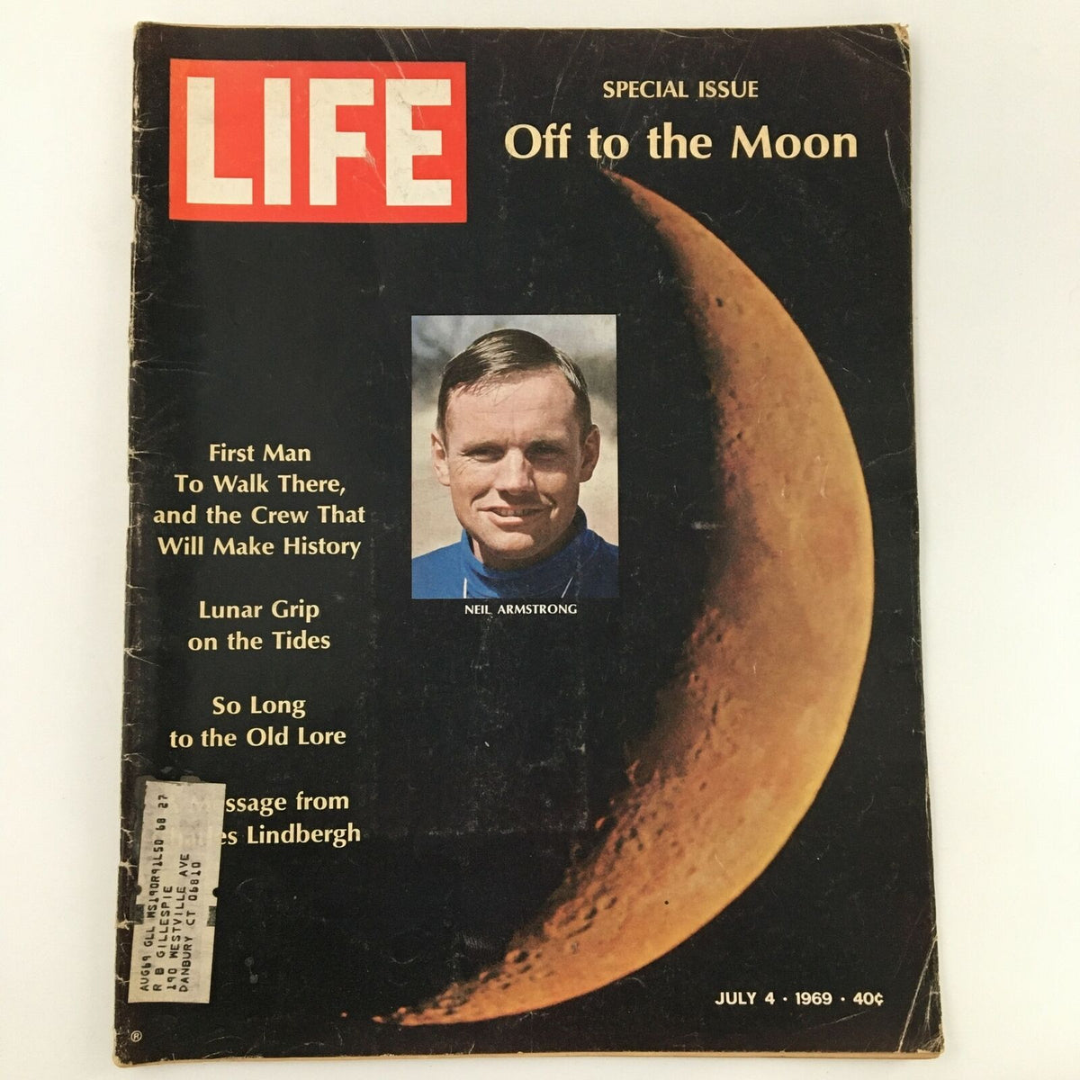 VTG Life Magazine July 4 1969 featuring Commander Neil Armstrong on the cover with the headline 'Off to the Moon', highlighting the first man to walk on the moon.
