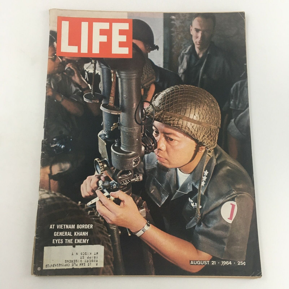 VTG Life Magazine Cover August 21 1964 featuring General Kahn at the Vietnam Border, showcasing an iconic image of a soldier with a telescope.