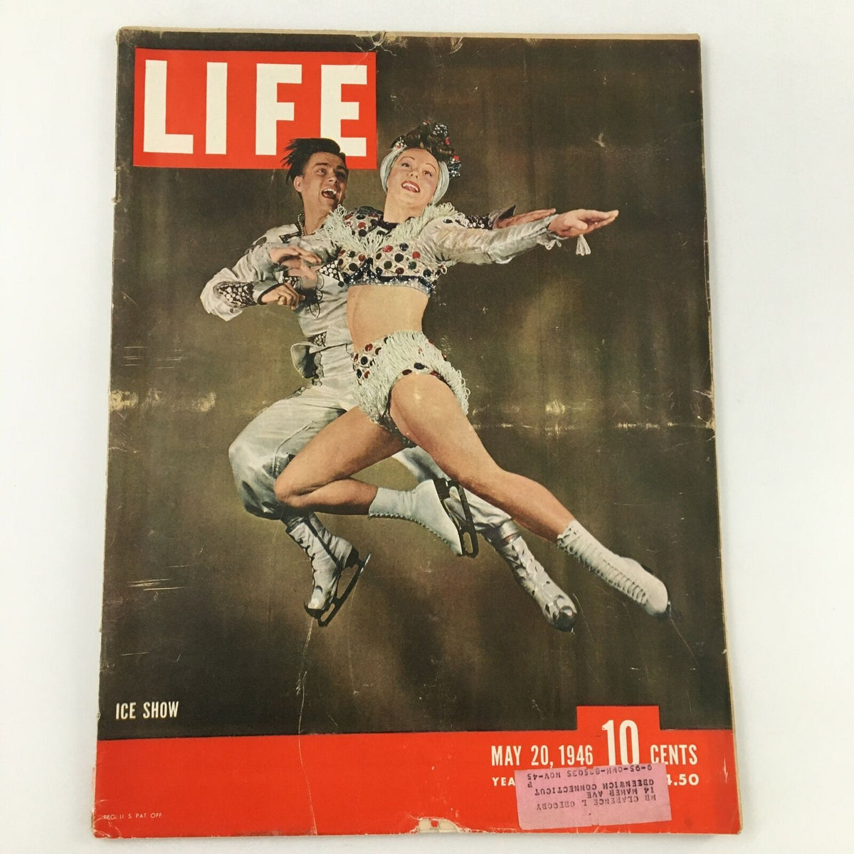 Cover of VTG Life Magazine May 20, 1946 featuring a vibrant ice show with performers in costumes, capturing the glamour of post-war America.