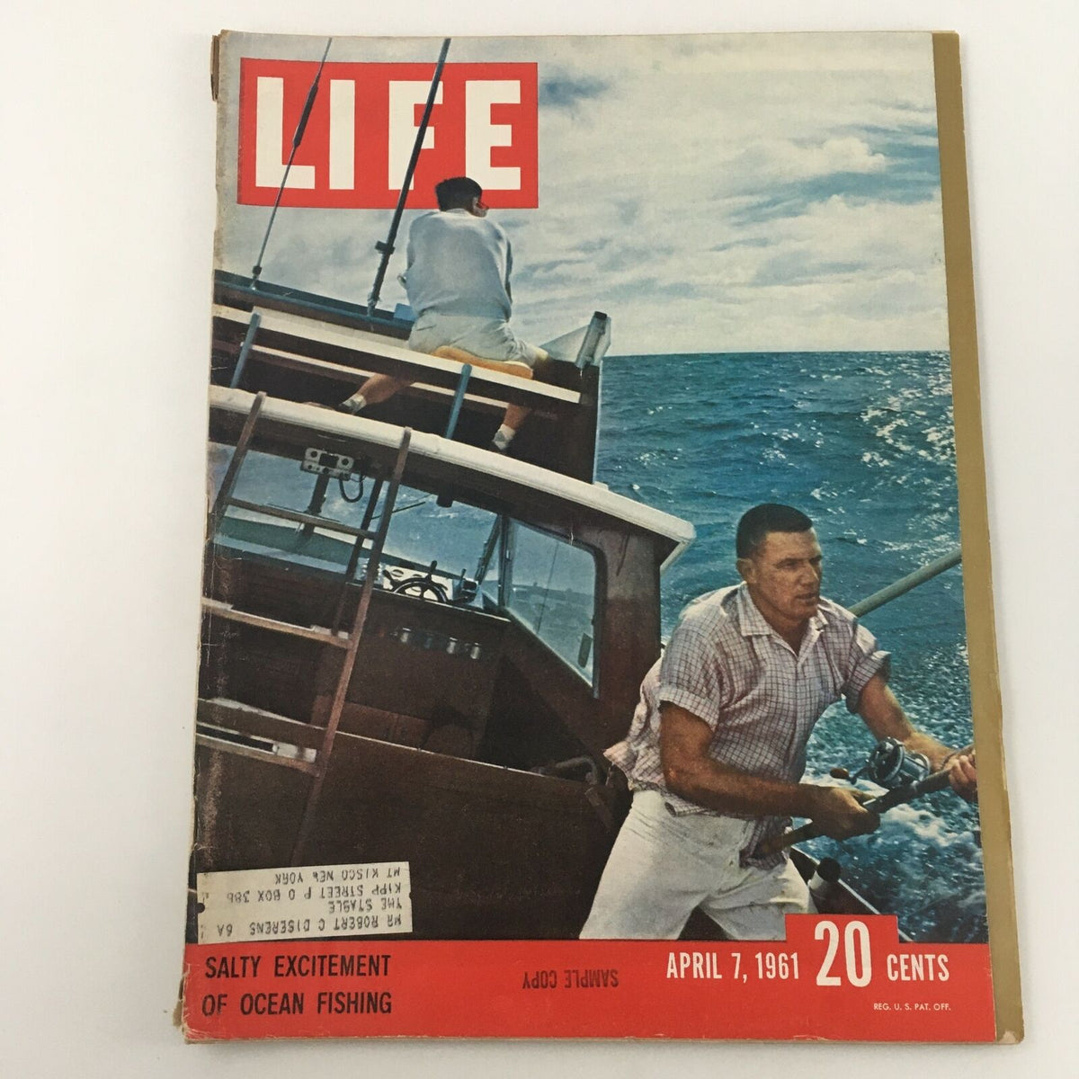VTG Life Magazine April 7 1961 cover featuring 'Salty Excitement of Ocean Fishing' with a scenic ocean background and fishermen on a boat.