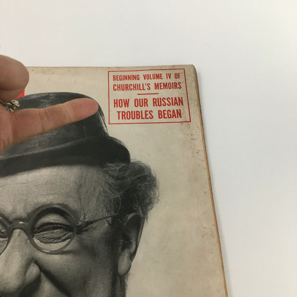 Close-up of the VTG Life Magazine October 23 1950 cover, highlighting the section on Winston Churchill's memoirs titled 'How Our Russian Troubles Began'.