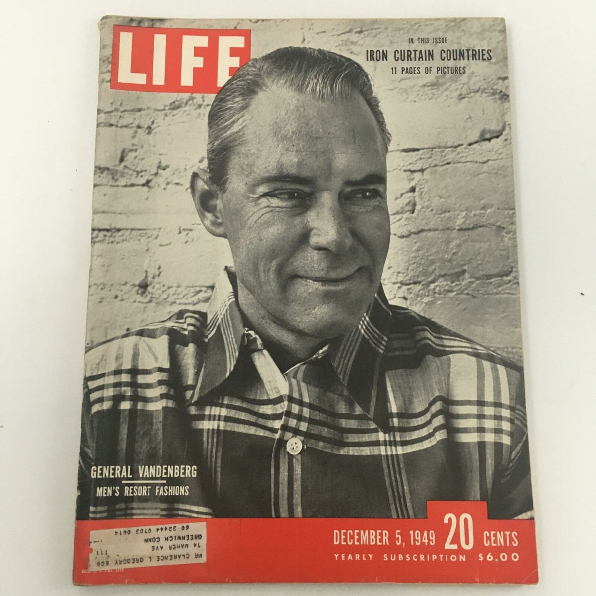 Cover of VTG Life Magazine December 5, 1949, featuring General Vandenberg with a focus on men's resort fashions.