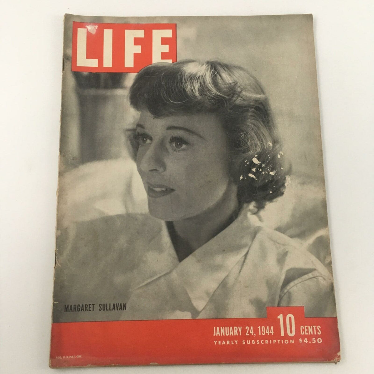 VTG Life Magazine January 24, 1944 cover featuring Margaret Sullavan with a captivating expression, showcasing vintage magazine design.