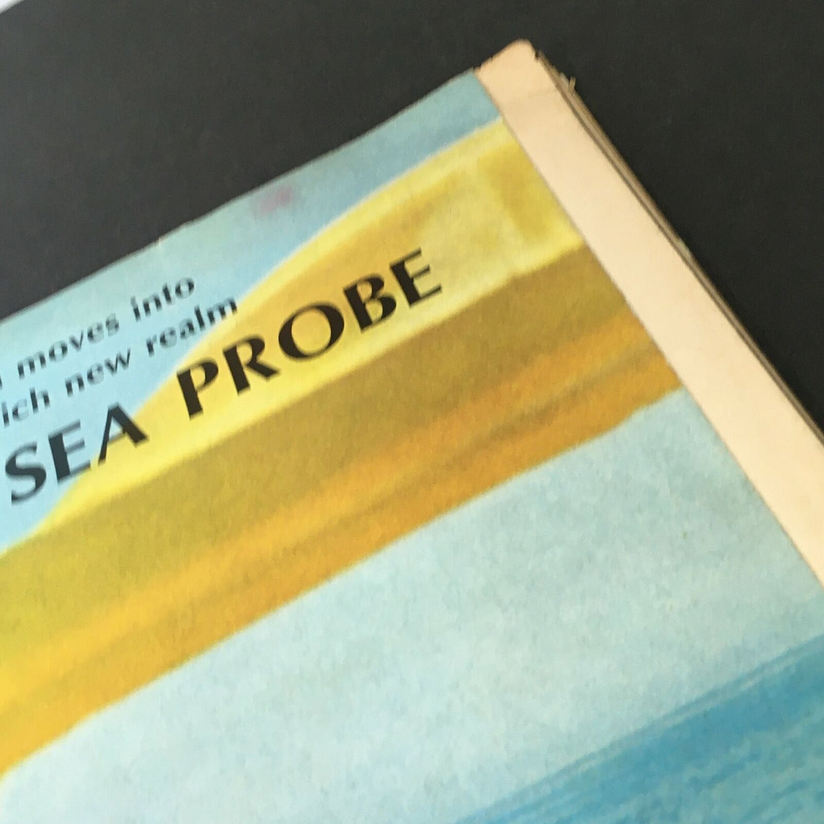 Detail of the VTG Life Magazine from October 4, 1968, with focus on the headline 'Man Moves Into A Rich New Realm Sea Probe', highlighting the vintage design elements and color scheme.