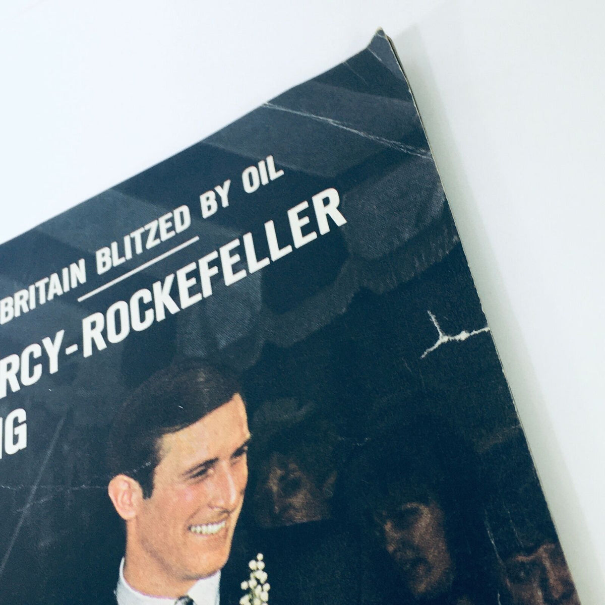 Close-up view of the top corner of the VTG Life Magazine April 14, 1967, featuring the title and a glimpse of the couple's wedding attire.