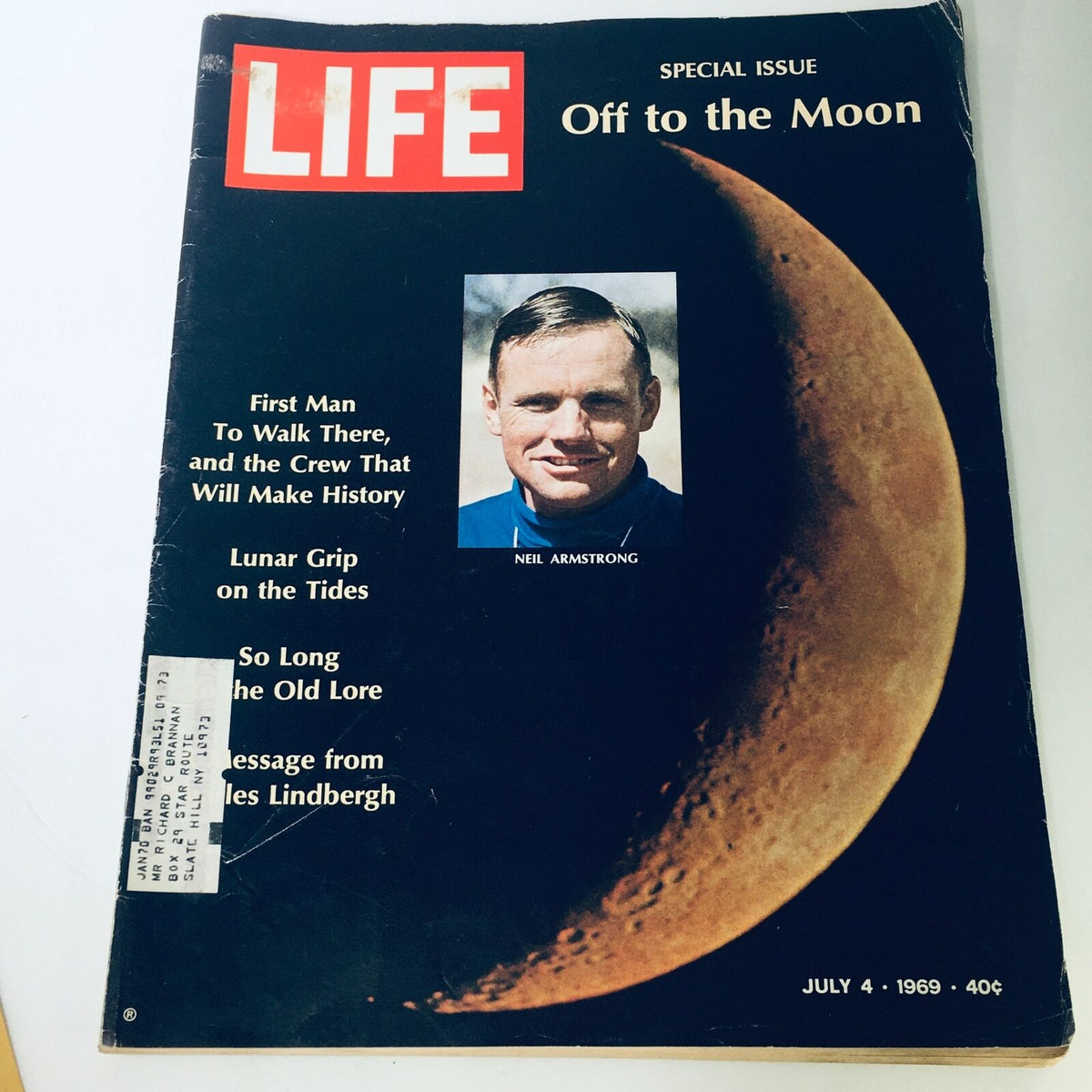 VTG Life Magazine July 4, 1969 - Special Issue Off To The Moon featuring Neil Armstrong on the cover, highlighting the Apollo 11 mission.