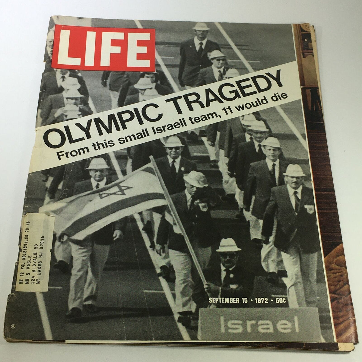 Cover of VTG Life Magazine September 15 1972 featuring the title 'Olympic Tragedy' highlighting the small Israeli team with 11 casualties, showcasing a historical moment from the Munich Olympic Games.