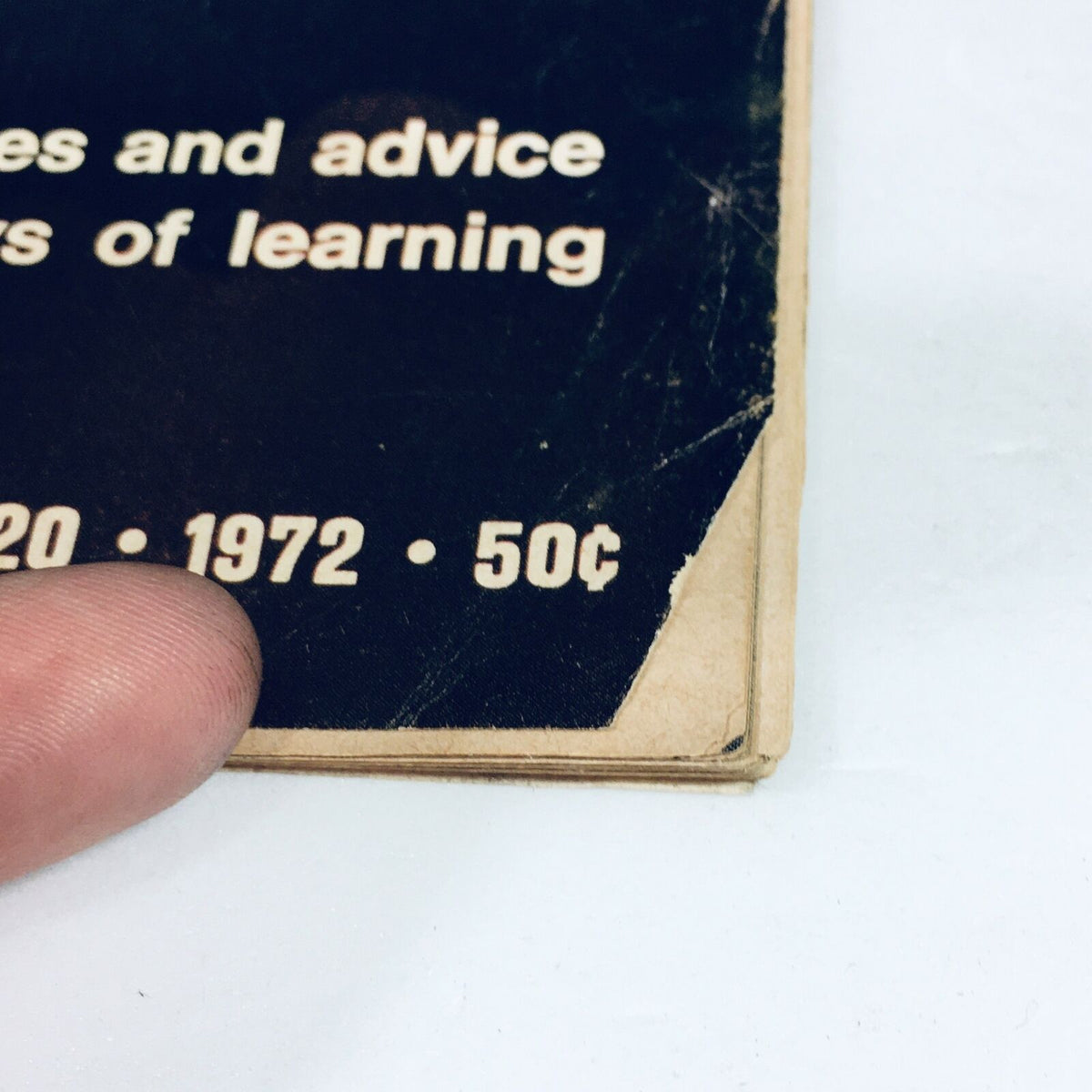 Close-up of the staple binding and details from VTG Life Magazine October 20 1972, highlighting the date and price of 50 cents.