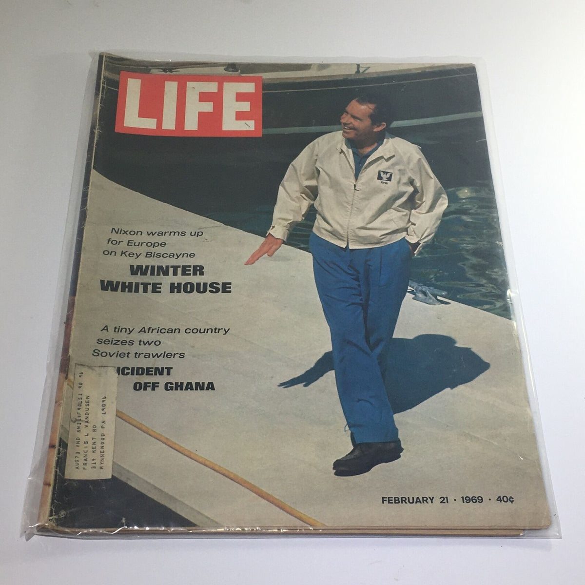 VTG Life Magazine February 21 1969 featuring Winter White House, showcasing a man by the pool and headlines about Nixon and Soviet trawlers.