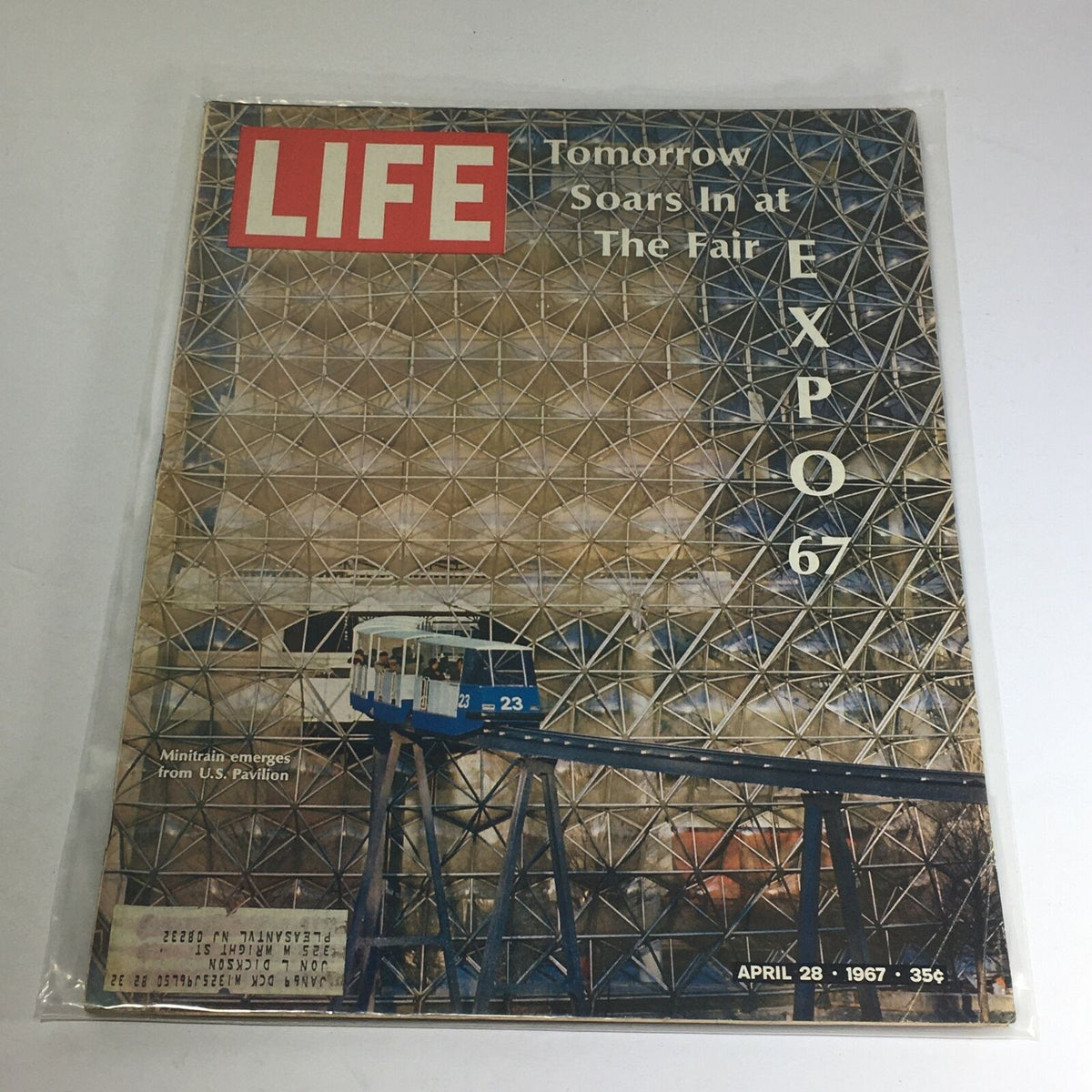 VTG Life Magazine: April 28 1967 cover featuring the Minitrain from U.S. Pavilion at Expo 67, showcasing a significant moment in 1960s innovation.