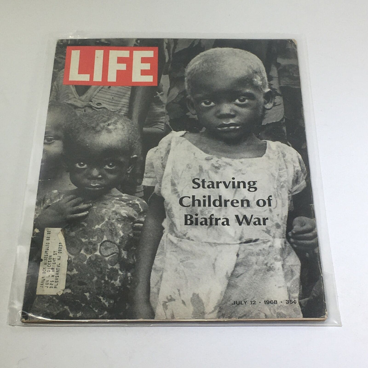 Vintage Life Magazine July 12 1968 with a striking black and white cover depicting starving children of Biafra War.