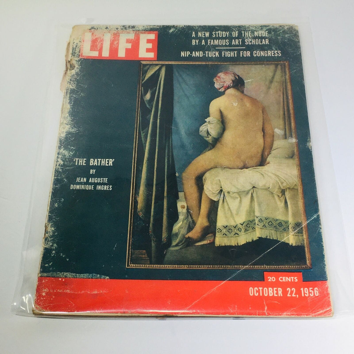 Cover of VTG Life Magazine dated October 22, 1956 featuring 'The Bather' by Jean Auguste and Dominique Ingres, showcasing vintage art and design.