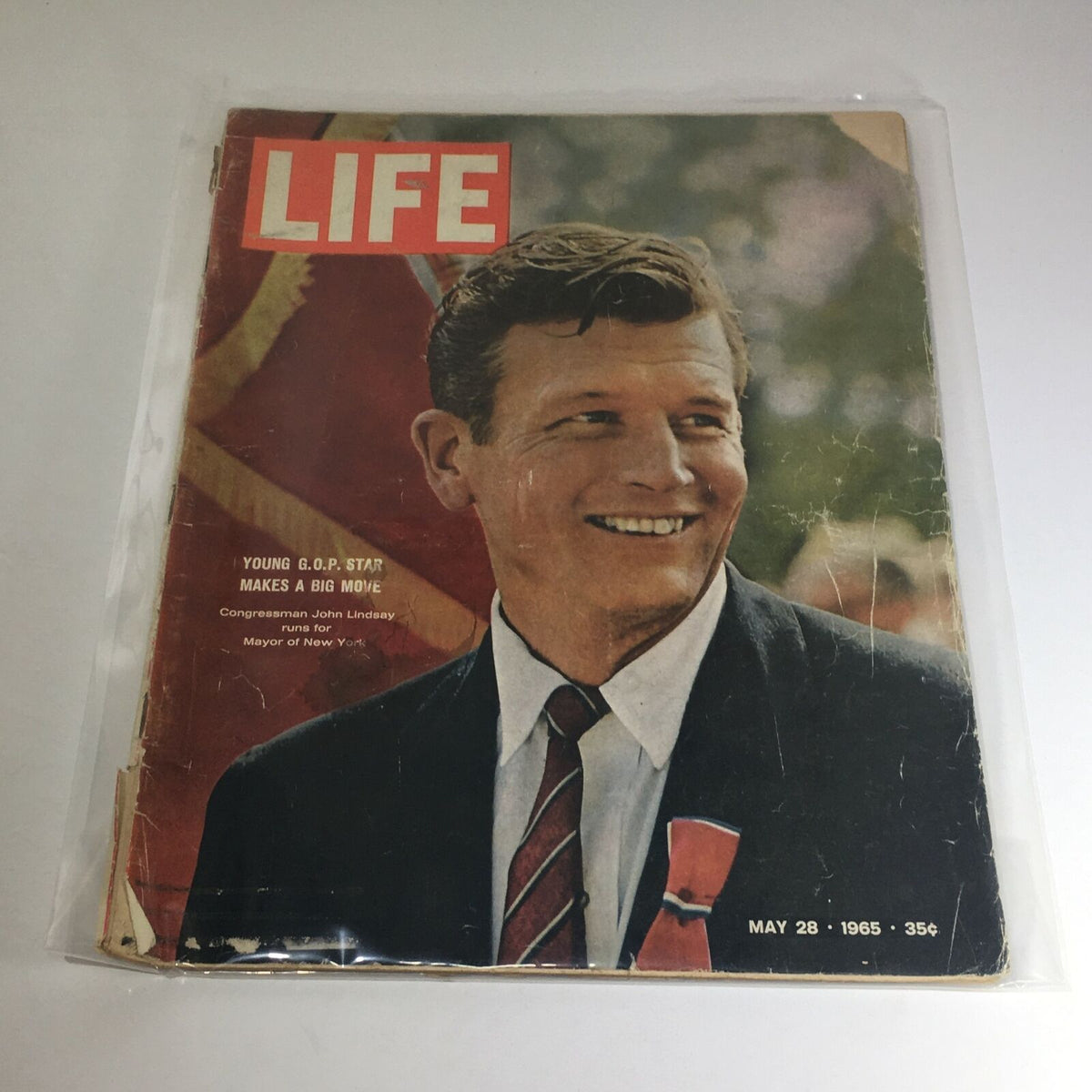 Vintage Life Magazine cover dated May 28, 1965 featuring Young G.O.P. Star Congressman John Lindsay, highlighting his political campaign for Mayor of New York.