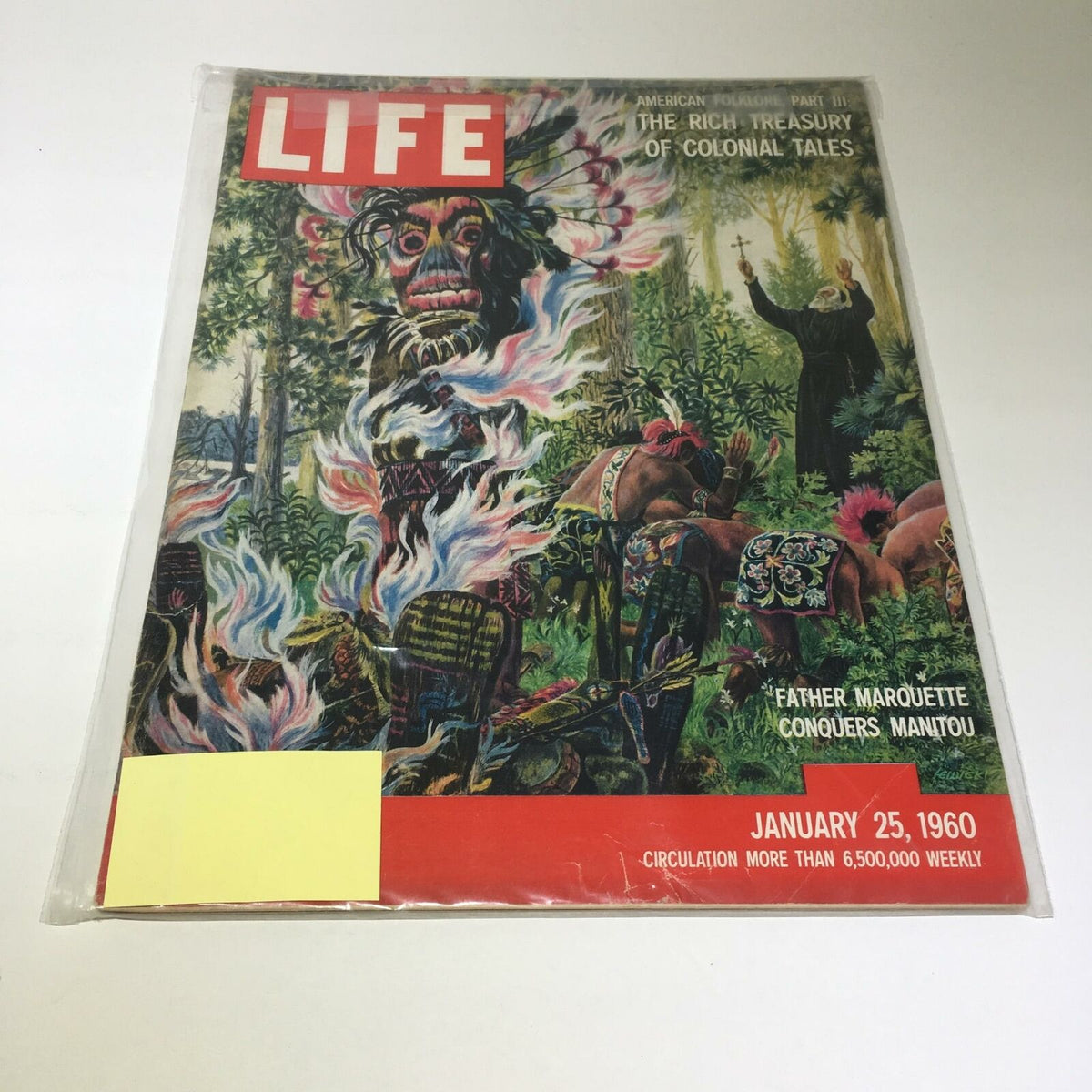 Vintage Life Magazine cover from January 25, 1960 featuring 'American Folklore Part 3: The Rich Treasury', illustrating cultural narratives with vibrant artwork depicting historical themes.