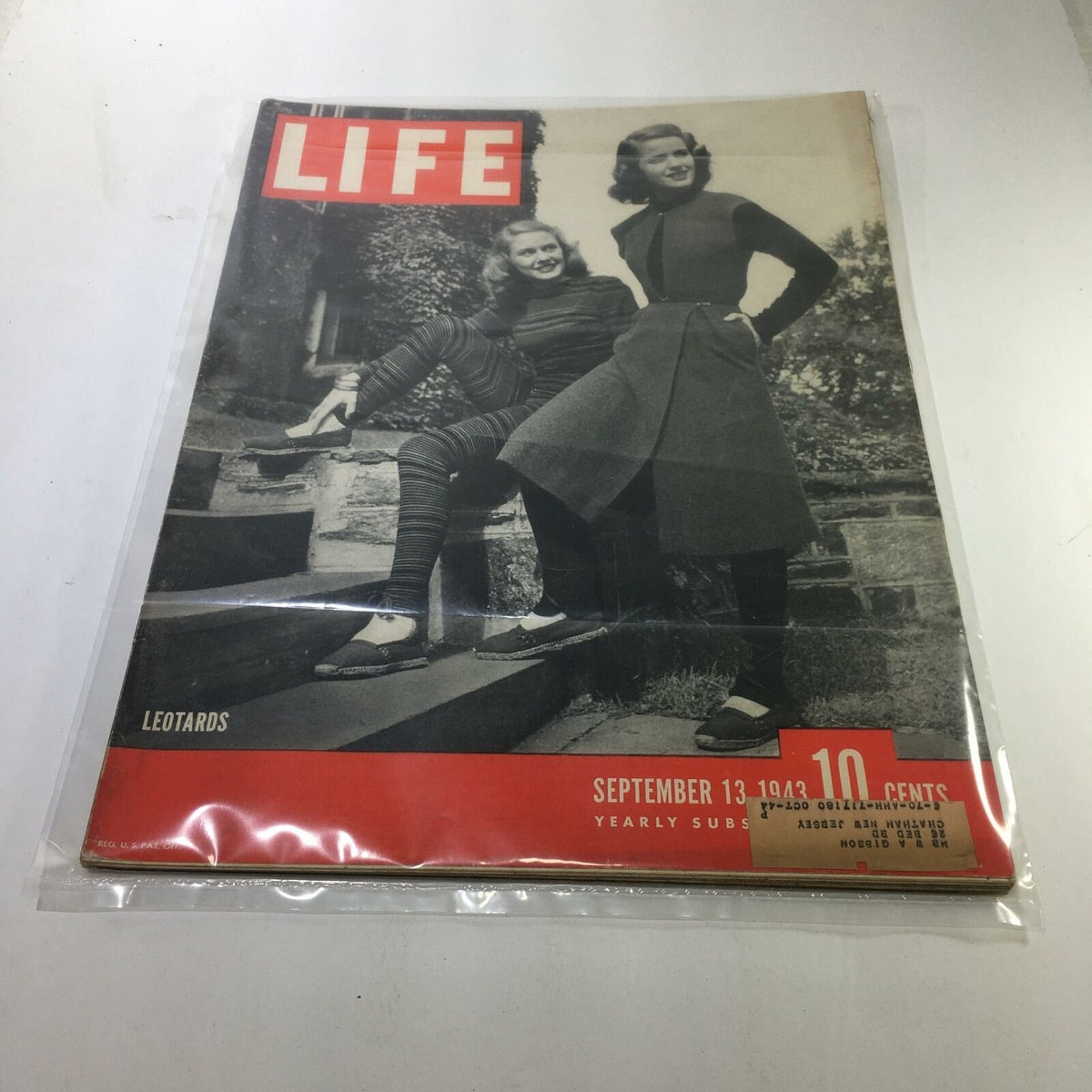 Cover of VTG Life Magazine dated September 13, 1943, featuring two women modeling stylish leotards on outdoor steps, capturing fashion from the 1940s.