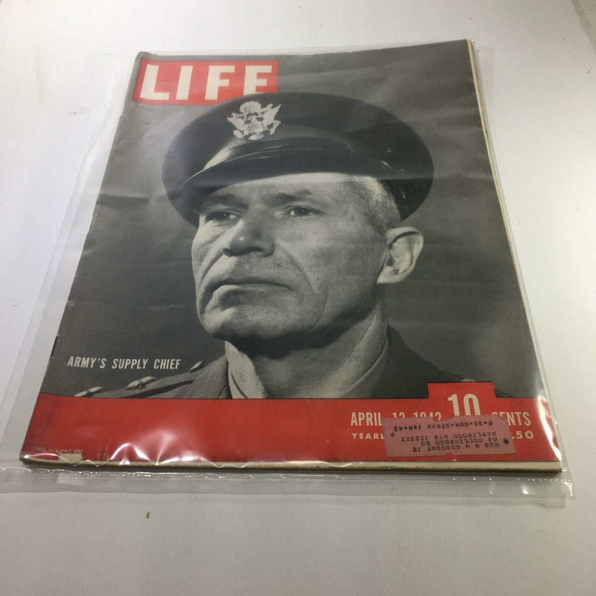 Vintage Life Magazine cover from April 13, 1942, featuring the Army's Supply Chief, showcasing historical wartime imagery and photography.