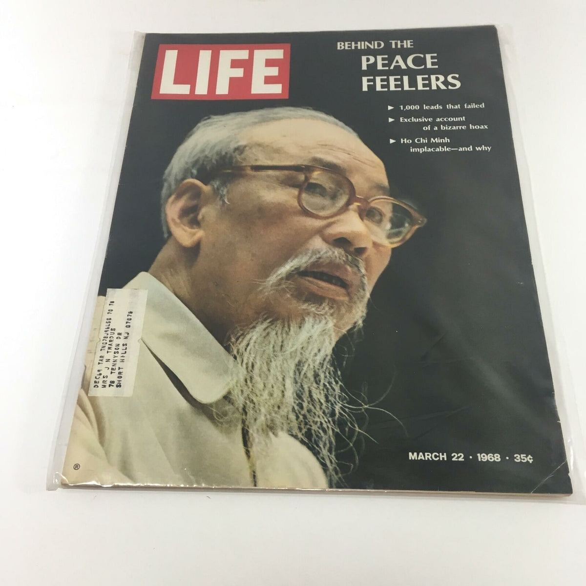 VTG Life Magazine March 22 1968 featuring Ho Chi Minh on the cover with the title "Behind The Peace Feelers". The magazine includes highlights of the Vietnam War and captivating photography from the era.