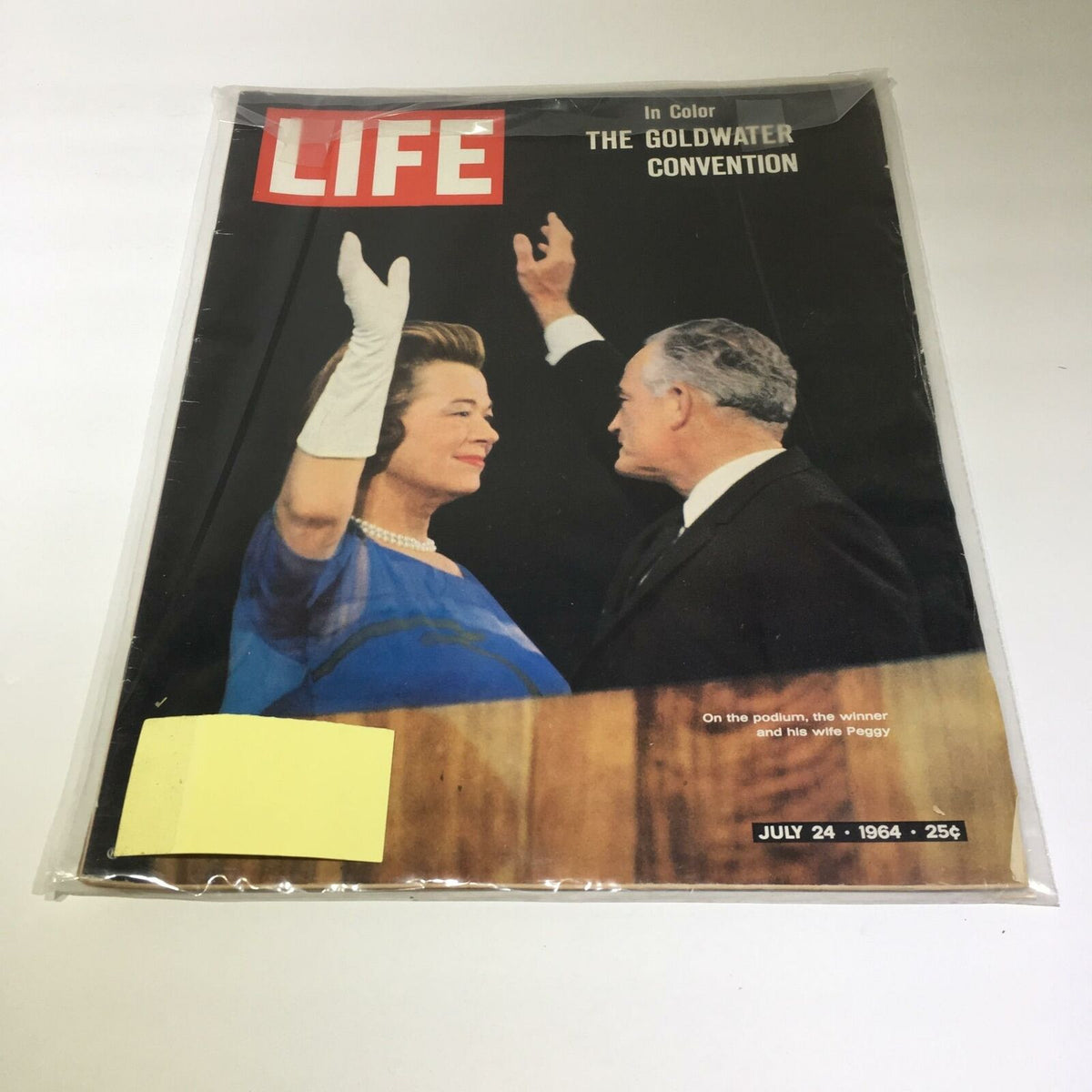 Cover of VTG Life Magazine from July 24, 1964 featuring Barry Goldwater and his wife Margaret Johnson, highlighting The Goldwater Convention with a prominent photograph and colorful design.