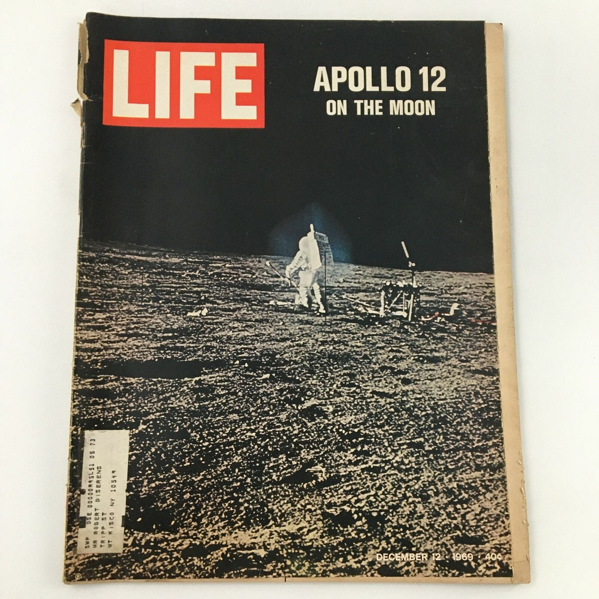 VTG Life Magazine December 12 1969 featuring an iconic photograph of Apollo 12 on the Moon, showcasing the lunar landscape with an astronaut.
