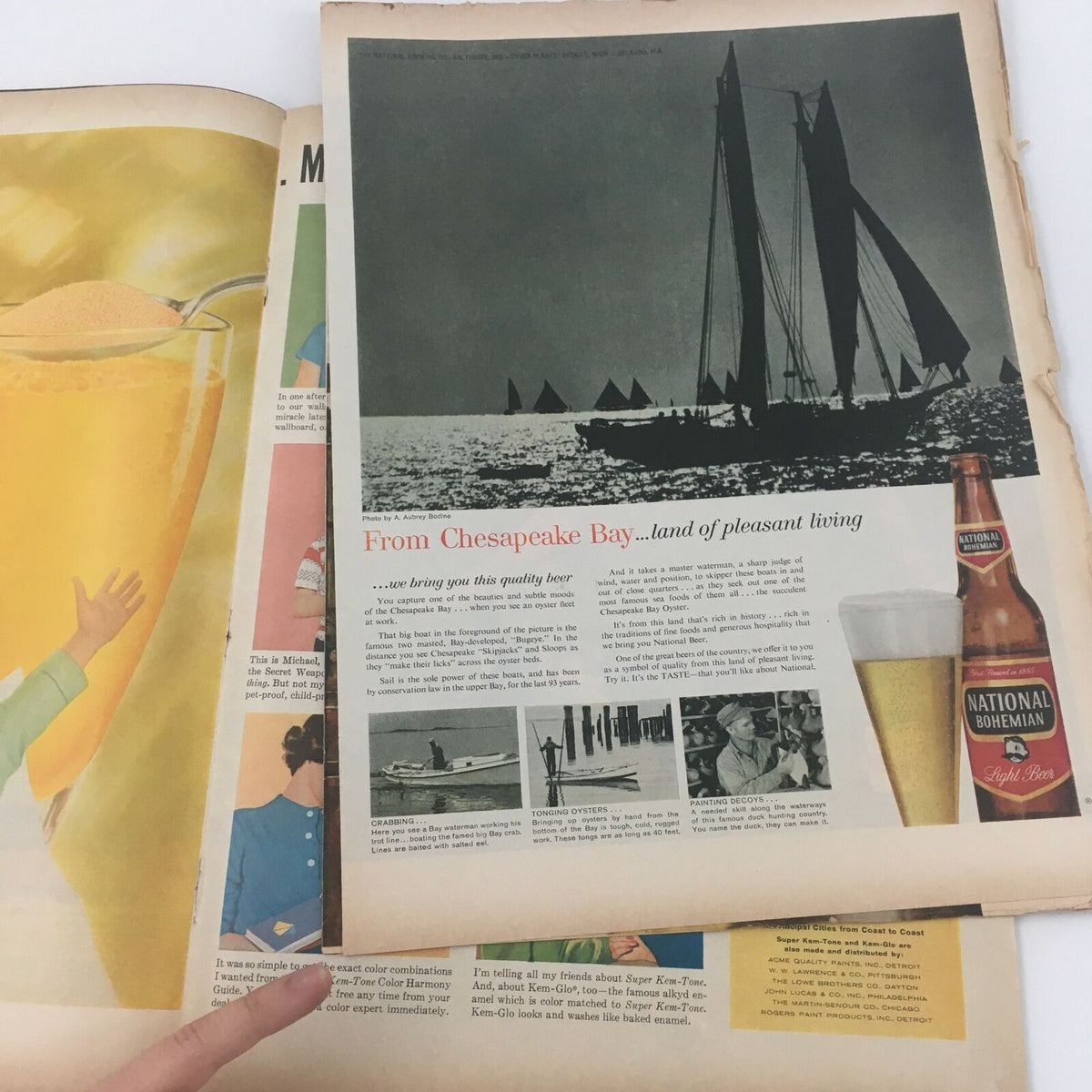 Inside page of VTG Life Magazine March 9 1959 showing an advertisement from Chesapeake Bay, featuring a silhouette of sailboats on the water, hinting at mid-century design and culture.