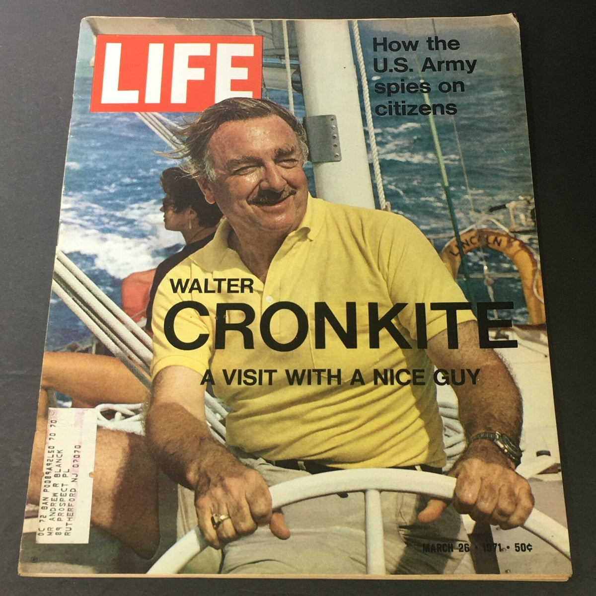 VTG Life Magazine March 26 1971 featuring Walter Cronkite on the cover, with the headline discussing U.S. Army surveillance on citizens, a piece of historical media.