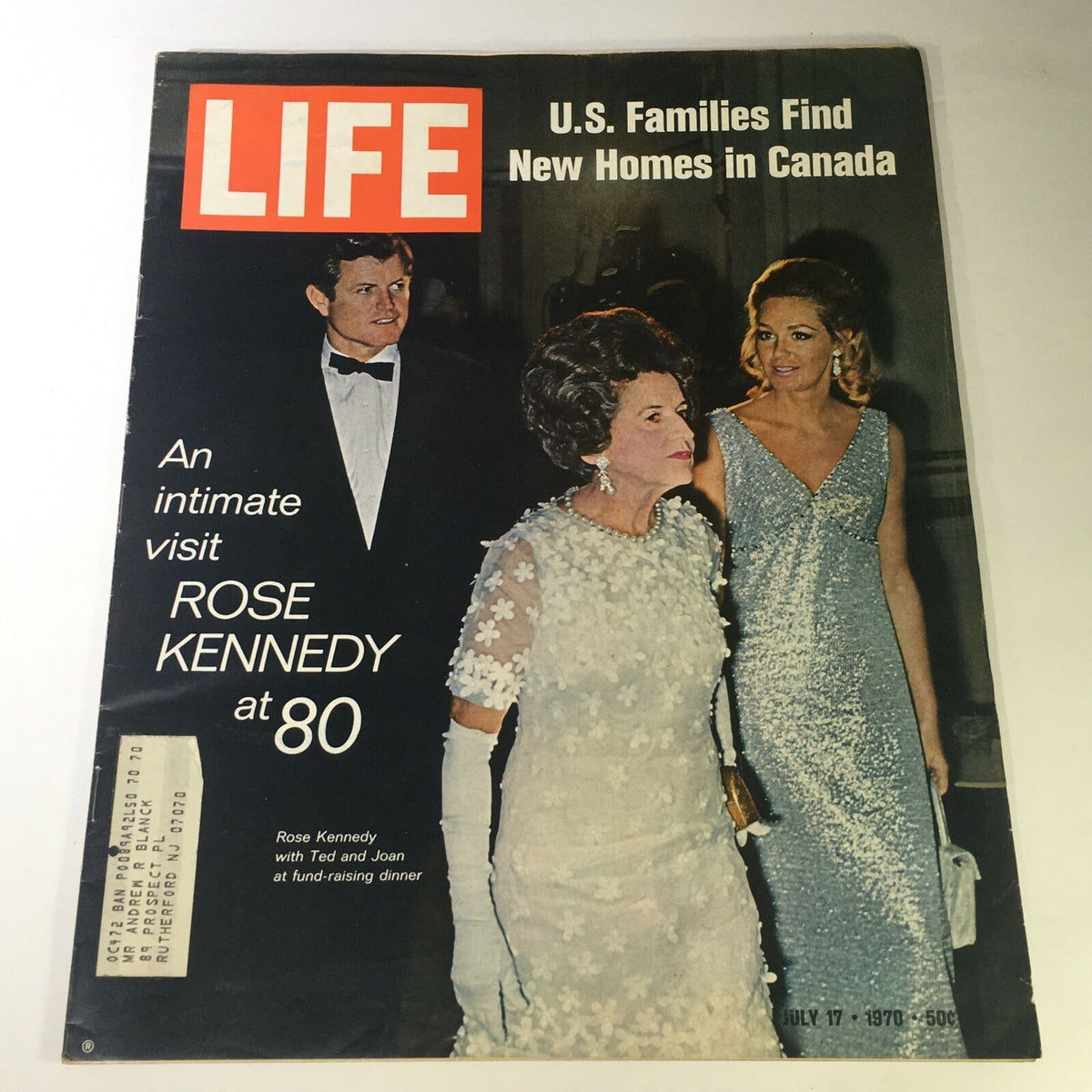Life Magazine July 17, 1970 - Rose Kennedy with Ted and Joan Kennedy at Dinner, Vintage Collectible