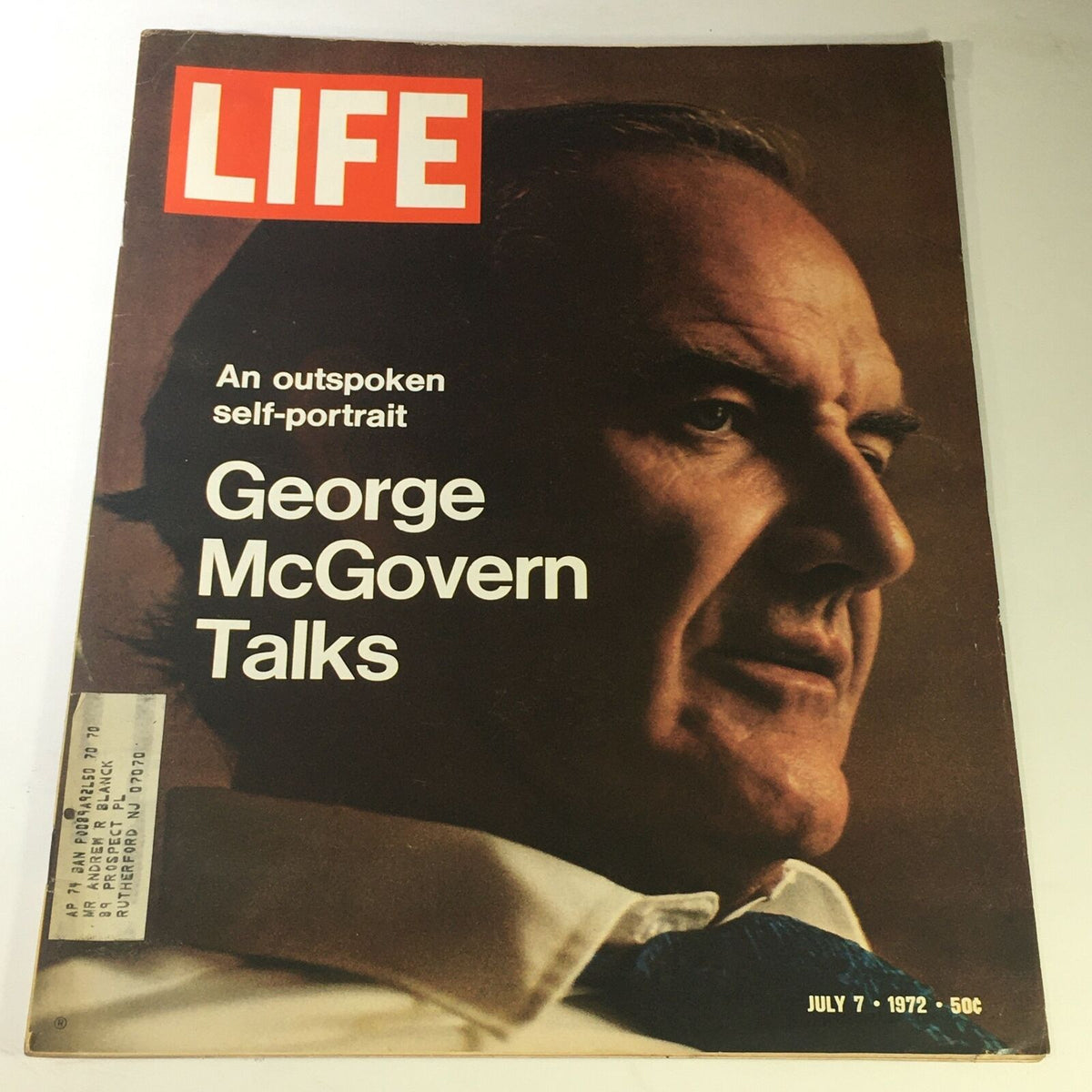 Cover image of VTG Life Magazine July 7 1972 featuring an outspoken self-portrait of George McGovern, highlighting the famous title and date.