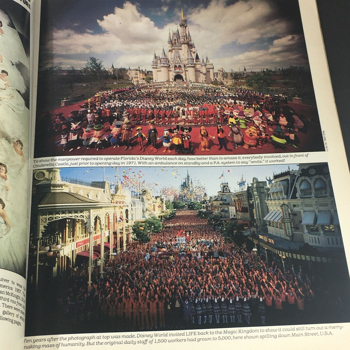 Inside spread of Life Magazine September 1986, featuring an iconic photograph from the opening of Disney World in 1971, illustrating significant cultural moments in American history.