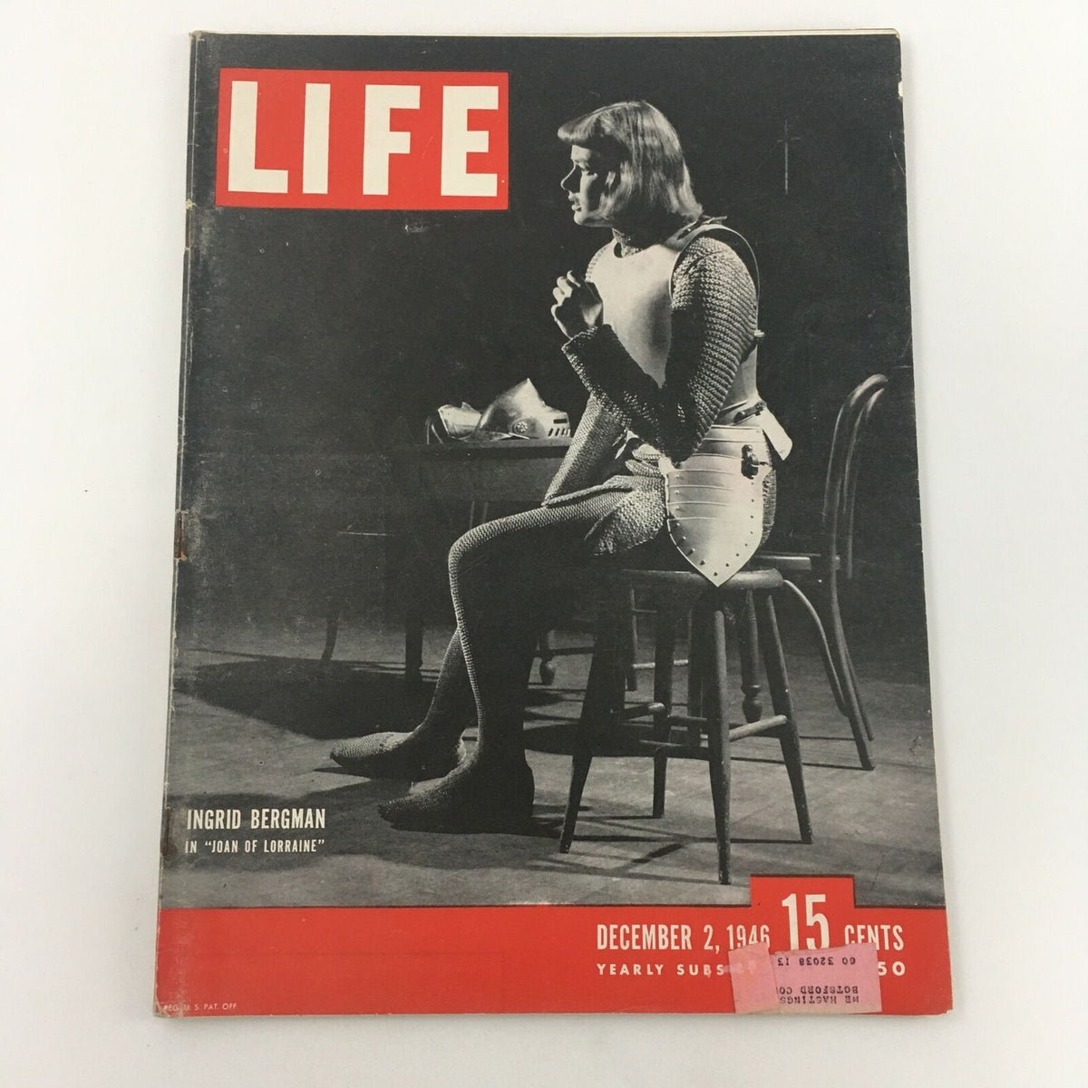 VTG Life Magazine cover from December 2, 1946, featuring Ingrid Bergman in her role in 'Joan of Lorraine'. The image showcases the magazine's iconic red logo and vintage design, perfect for collectors and fans of classic cinema.