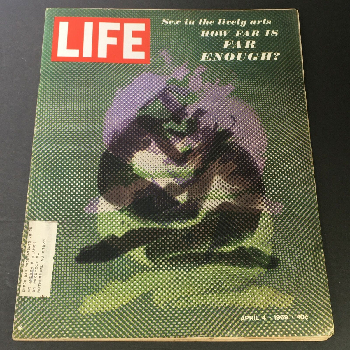 VTG Life Magazine April 4, 1969 cover featuring the provocative theme 'Sex In The Lively Arts' with the question 'How Far is Enough?' highlighted.
