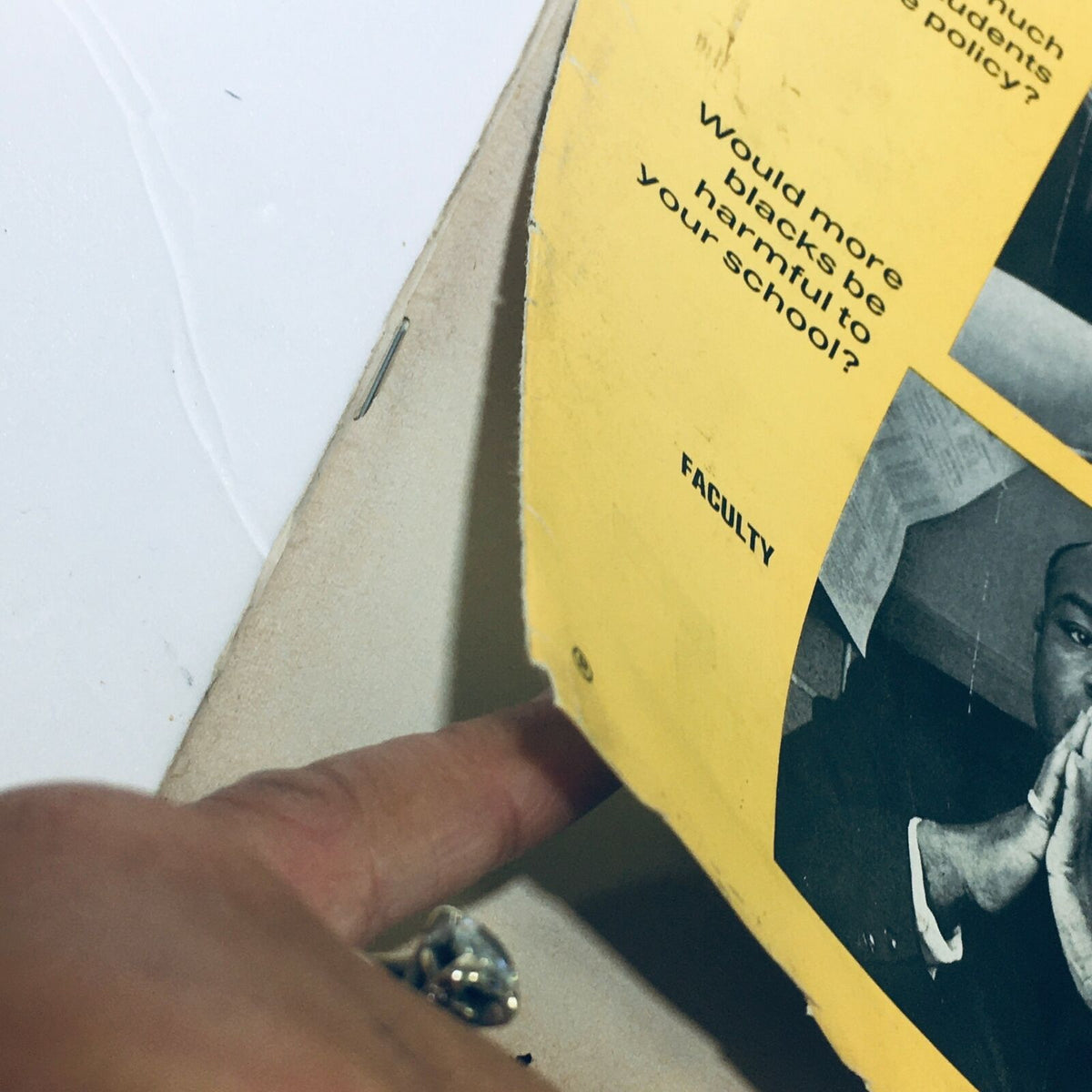 Close up view of an open page in VTG Life Magazine May 16, 1969, showcasing a section titled 'Faculty' discussing important educational issues.