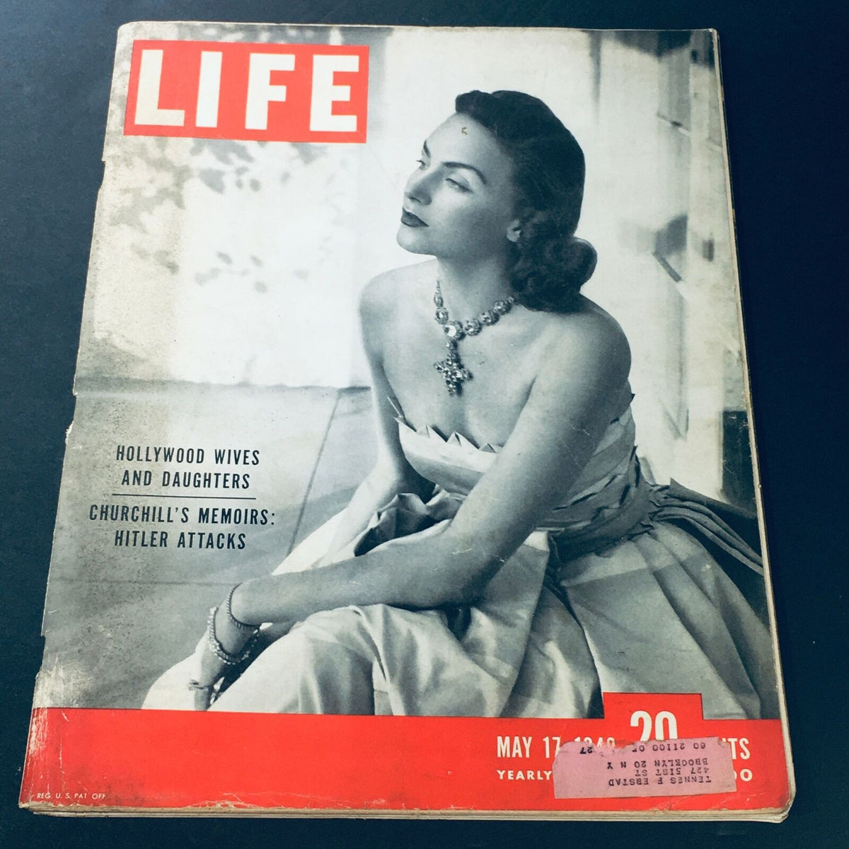 Cover of VTG Life Magazine May 17, 1948 featuring Hollywood wives and daughters alongside Churchill's memoirs on Hitler attacks, showcasing vintage design.