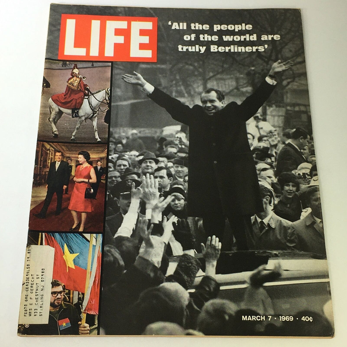Vintage Life Magazine cover from March 7, 1969, featuring Richard Nixon in Berlin, Germany, with headlines about Berliners and notable imagery of political events.