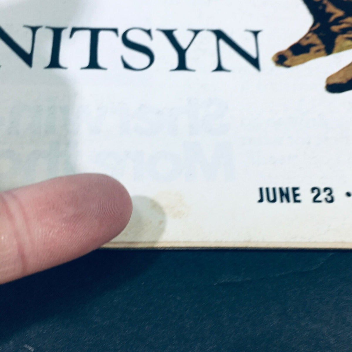 Close-up of the cover of VTG Life Magazine June 23, 1972, highlighting the date and details around Nobel Prize Winner Alexander Solzhenitsyn.