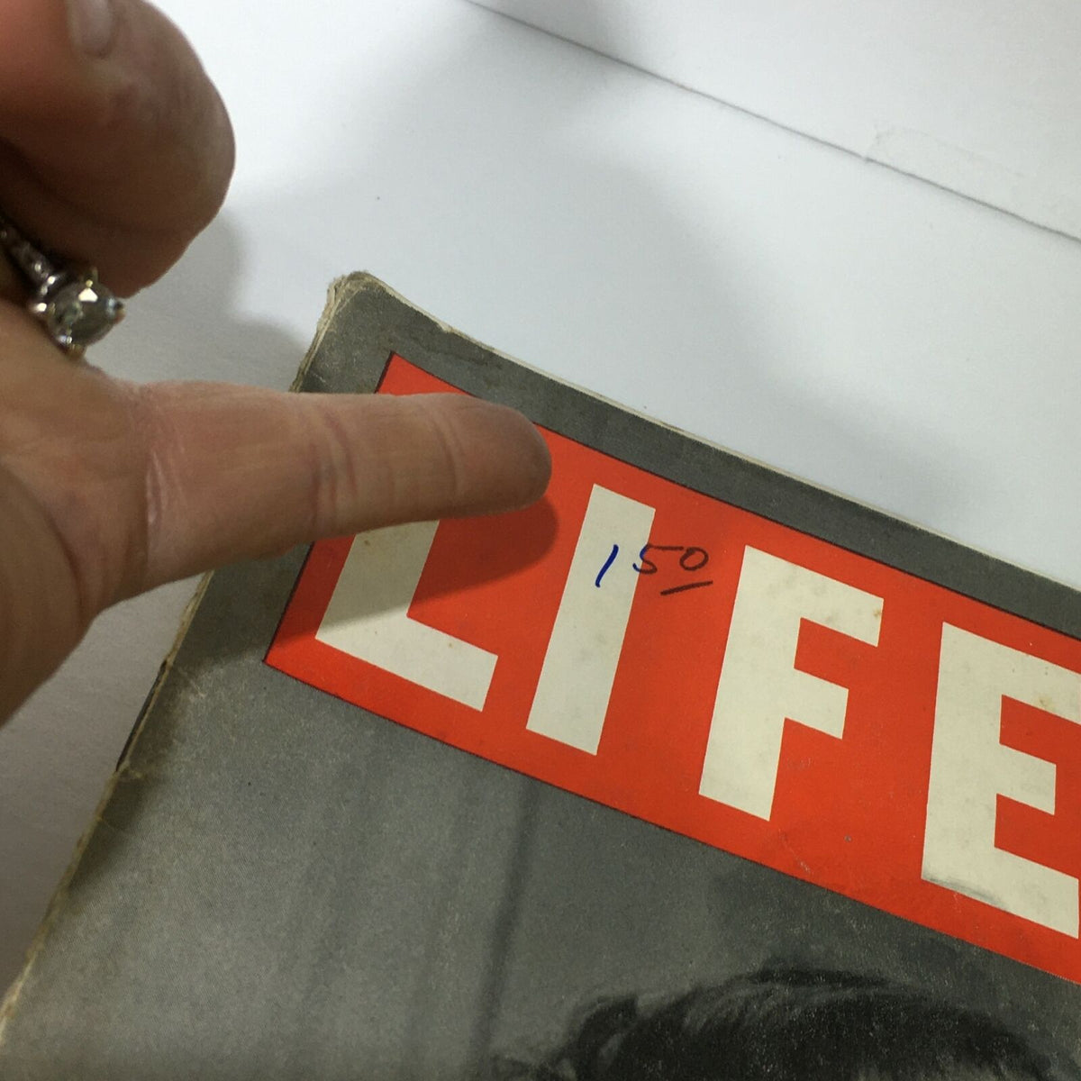 Close-up of the VTG Life Magazine June 2 1941 cover, highlighting the 'LIFE' logo and a handwritten price of 15 cents, emphasizing vintage details.