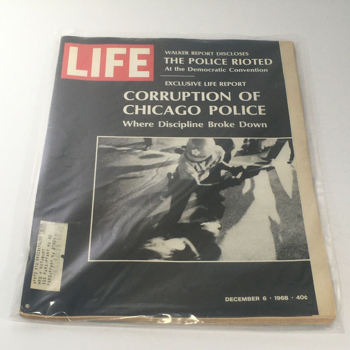 Cover of VTG Life Magazine: December 6 1968 featuring a report on the corruption of Chicago police and related police riots. The magazine includes the title 'LIFE' and highlights significant historical events of the time.