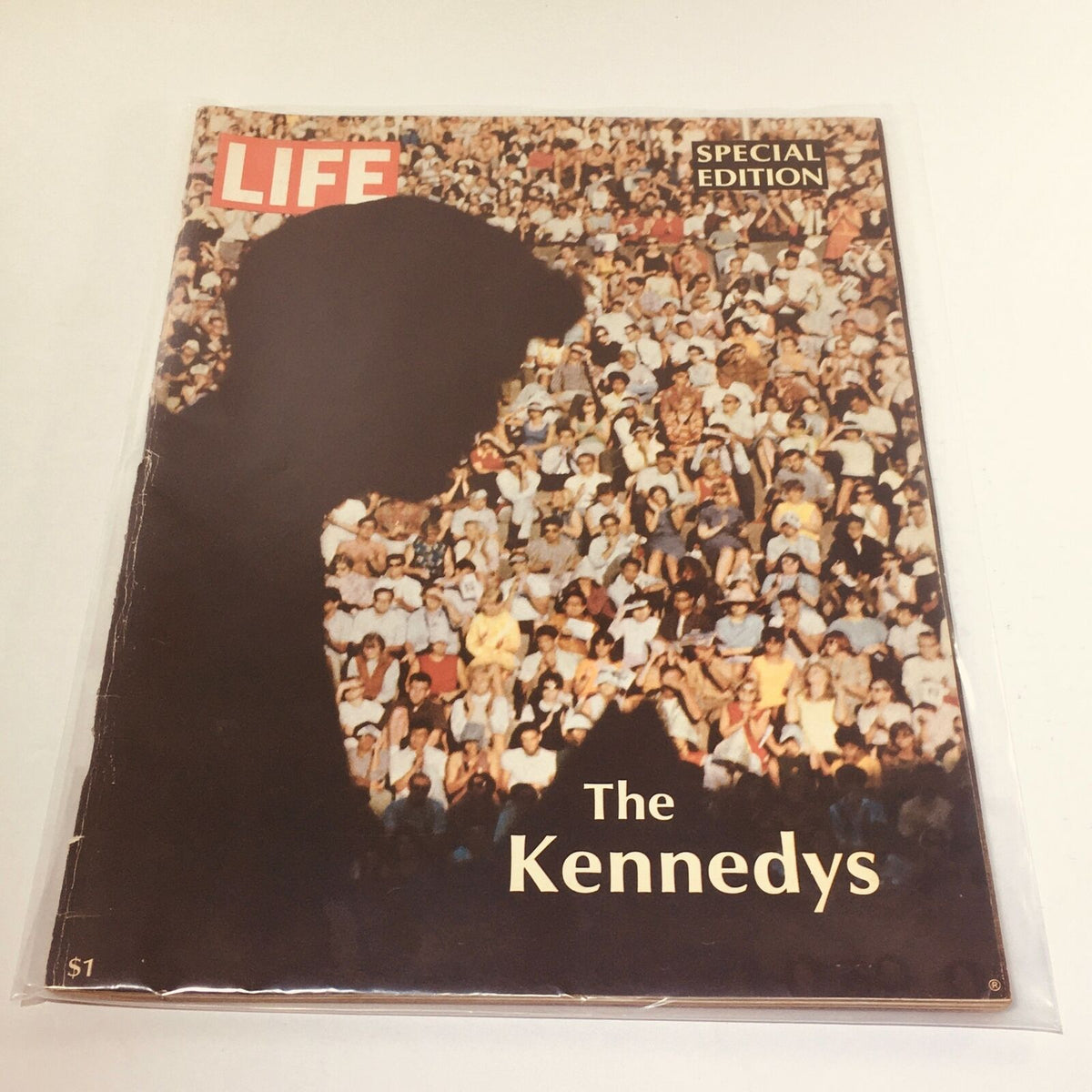 Cover of VTG Life Magazine: 1968 - Special Edition: The Kennedys featuring a silhouette of a man against a crowd, highlighting the iconic imagery associated with the Kennedy family.