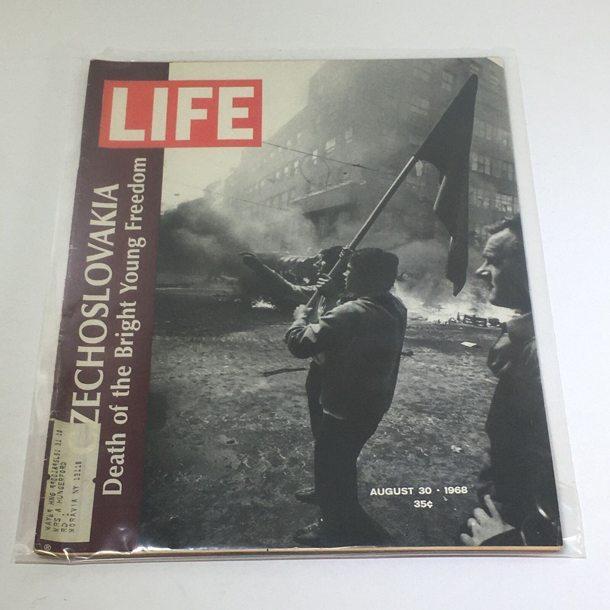 Vintage Life Magazine cover from August 30, 1968, featuring the article 'Death of the Bright Young Freedom' with images from the Czechoslovakia events.