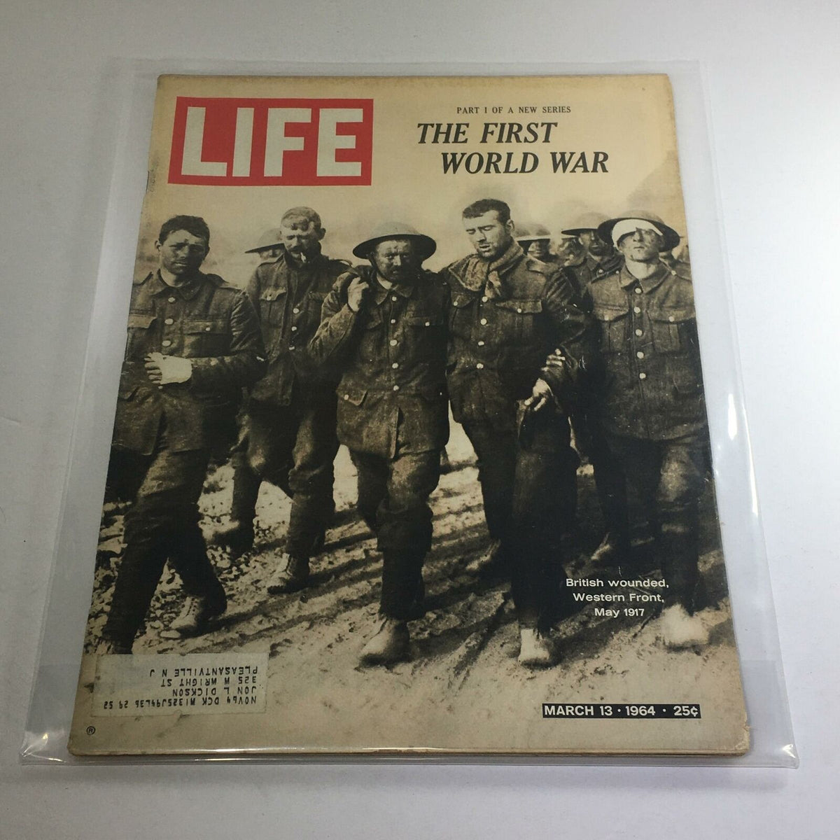 Cover of VTG Life Magazine: March 13 1964, featuring British soldiers from World War I, showcasing a historic moment captured in black and white.
