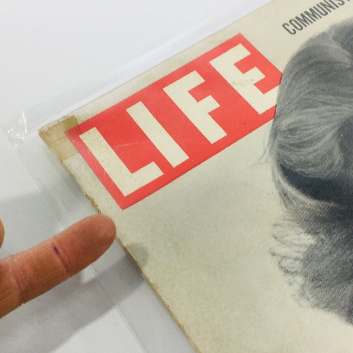 Close-up of the VTG Life Magazine's cover from January 29, 1951, highlighting the worn edges and vintage charm, featuring Betsy Von Furstenberg.